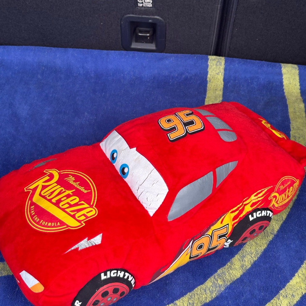 Disney Lightning McQueen Plush Pillow Race Car Size 18" Pixar Cars Cartoon Toy